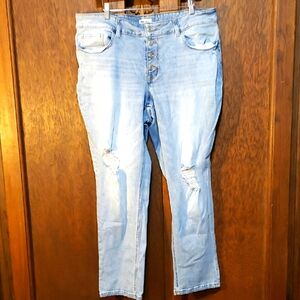 Mid Rise Womens Distressed Light Blue Stretch Jeans.